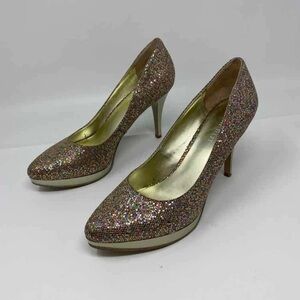 Nine West Women Size 6.5 M Priscilla Glitter Gold Platform Heels Party Night Out